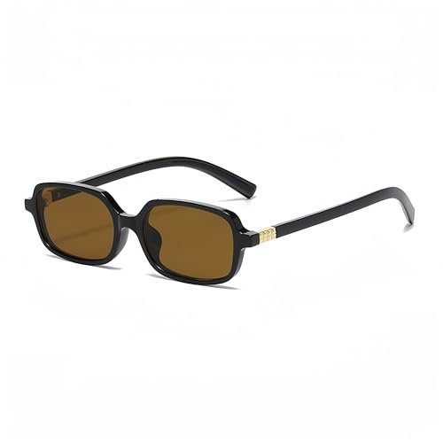 WDZAYXC Klassische Rechteckige Sonnenbrille Retro Schlanke Gläser Vintage Rechteck Sonnenbrille(Schwarz/Braun)