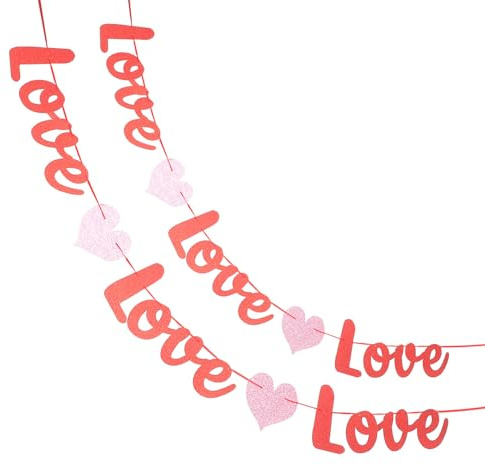 Hohopeti 2stücke Valentinstag-banner Herzform Glitzer-valentinstagsbanner Hängendes Valentinstag-banner mit Liebesmotiv für Partydeko und Hochzeitsdekoration