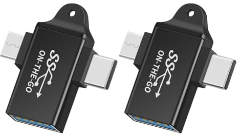 Leloco USB C Adapter 2in1, USB A auf USB C & Micro USB, 5Gbps OTG | 2er Set, USB 3.0 Konverter für Smartphone, Tablet & Laptop. Plug & Play, kompaktes Design für schnelle Datenübertragung.