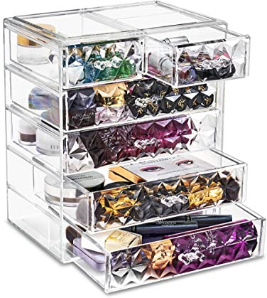 Sorbus Acryl-Aufbewahrungsbox für Kosmetik, Make-up und Schmuck, geräumiges Design, ideal für Badezimmer, Kommode, Schminktisch und Arbeitsplatte, Diamantmuster (4 große/2 kleine Schubladen)