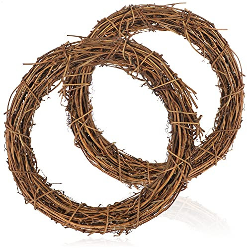 com-four® 2X DIY Deko Holz-Kranz zum basteln - Kranz aus Rattan zum Dekorieren z.B von Fenstern, Tische und Türen (2 Stück - Kranz Ø25cm)