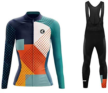 UGLY FROG Fahrradbekleidung Set Damen Verdickte Radtrikot Fahrradtrikot Langarm + Fahrradhose Lang mit Sitzpolster, Wärmehaltung/Fleece/Warm/Hochelastisch (Zwei Stücke XS-6XL