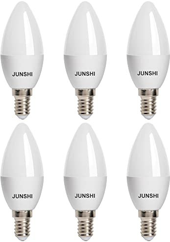 JUNSHI E14 LED Candle Bulbs,5W(Equivalent to 40W),435lm,6500K Cool White,C37 Small Edison Screw SES LED Light Bulb,Non Dimmable-Pack of 6