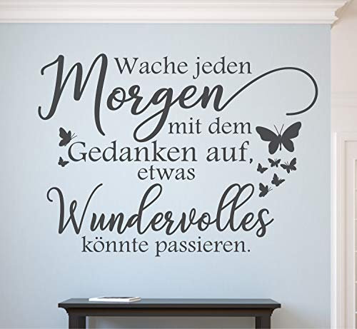 timalo® Wandtattoo Spruch Schlafzimmer - Wache jeden Morgen mit dem Gedanken auf | 11001-Flieder-M-58x42