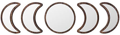 Dahey Mondphasenspiegel Set 5 Stück Natur Acryl Wand Deko Spiegel Boho Mond Dekor Wanddekoration für Schlafzimmer Wohnzimmer Wohnung
