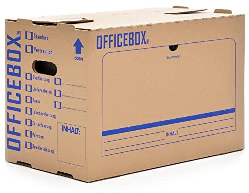 KK Verpackungen® Ordnerkarton Officebox | 10 Stück, Stabile Archivbox mit Sichtfenster für bis zu 6 Ordner | Stapelbare Archivkartons mit Ankreuz- & Beschriftungsfeldern in Braun
