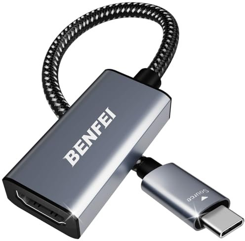 BENFEI Adaptateur USB C vers HDMI 4K@60Hz, 2K@144Hz Adaptateur Thunderbolt 3/4 vers HDMI Compatible avec iPhone 16 15 Plus Pro Max, MacBook Pro,Samsung Galaxy S24[Coque en Aluminium et câble en Nylon]
