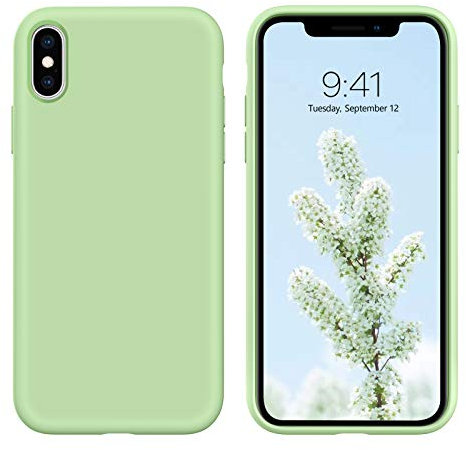 DUEDUE Silicone Case for iPhone X Case for iPhone XS, Ultra Slim Full Body Protection Liquid Silicone Gel Cover Anti-Scratch Shockproof Silicone Case for iPhone X/XS 5.8, Matcha Green