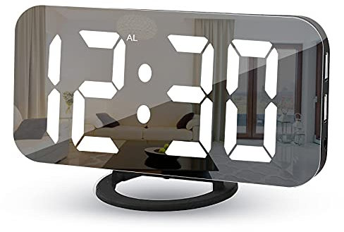 SZELAM Digitaler Wecker, Wecker am Bett, 7-Zoll-LED-Spiegelwecker, mit 2 USB-Ladeanschlüssen, Schlummermodus, automatische Helligkeitsanpassung, einfach einzurichtende Schreibtischuhr für die Heimbüro