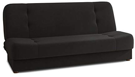 Schlafsofa Sena - Sofa mit Schlaffunktion, Velours Stoff, Bettsofa mit Bettkasten, Couch, Sofagarnitur, Couchgarnitur (Schwarz (Manila 18))