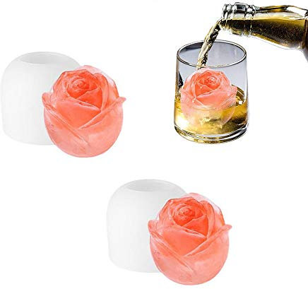 Ygapuzi 2 unidades de cubitos de hielo con forma de rosa, molde para cubitos de hielo en forma de rosa 3D, bola de hielo de silicona de 2 pulgadas para bebidas frías, whisky, cócteles, bourbon