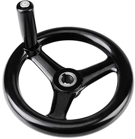 LANTRO JS - 1Pc Schwarz 18 * 200mm Handrad Schwarz Pulverbeschichtet 3-Speichen-Drehmaschine Bakelit-Handrad mit Griffkurbel für Fräsmaschinen-Drehmaschinenzubehör