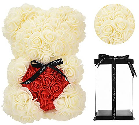 Regali per mamma, regalo di compleanno per donne, regalo di San Valentino, orsacchiotto rosa, in una confezione regalo, confezione regalo completamente assemblata, matrimonio e anniversario... (bianco