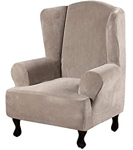 KFDZSW Samt Ohrensessel Bezug,Sesselbezug, Ohrensessel Husse Ohrensessel Bezug Stretch Sesselhussen Elastisch Stretch Husse Für Ohrensessel (Taupe)