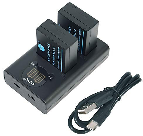 DSTE 7.4V 1700mAh 2-Pack DMW-BLC12 DMW-BLC12E DMW-BLC12PP BP-DC12 Battery + Dual USB Charger with LCD Display Compatible for Panasonic Lumix DMC-G6 DMC-G7 DMC-GH2 V-LUX4 Leica Q Camera
