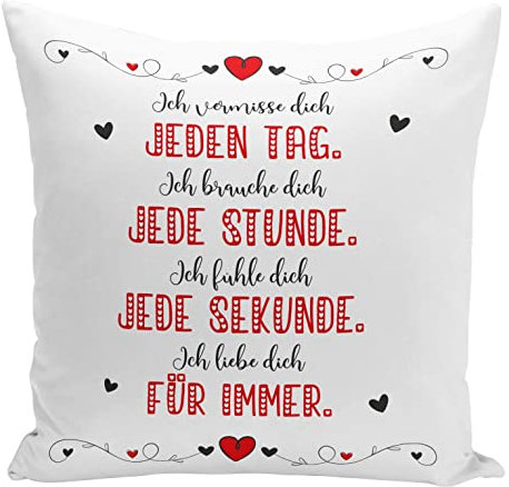 Tassenbrennerei Original - Kissen Ich vermisse Dich, Ich Brauche Dich, Ich fühle Dich, Ich Liebe Dich - Geschenke Freundin, Freund