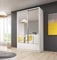 VIKA White shine sliding mirrored doors wardrobe ARTA 2 drawers size 134-204 cm wide (134)