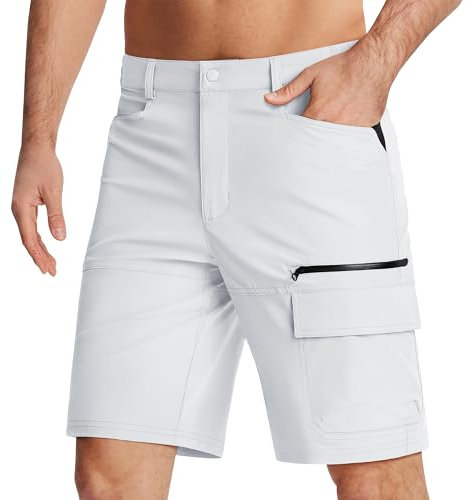 KEFITEVD Kurze Hosen Bermuda Shorts Herren Sommer Cargohose Multi Taschen Schnelltrocknend Arbeitsshorts Weiß 36