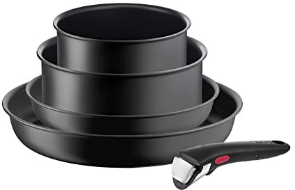 Tefal L76495 Ingenio Ultimate Batterie de cuisine 5 pièces | Empilable | Revêtement antiadhésif | Convient pour l'induction | Indicateur de température du signal thermique | Noir | 5 pièces