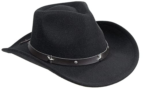 Western Cowboy Hat for Men Women Classic Roll Up Fedora Hat with Buckle Belt(Size:M-L), Black, M
