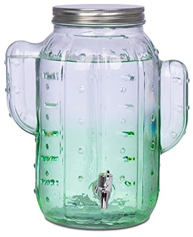 Green Cactus Glass Drink Dispenser 8L - Single - Barware, Drinks Dispensers
