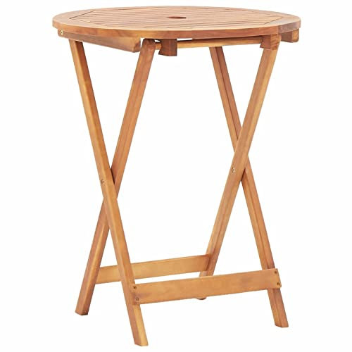 Tidyard Mesa de Jardín Plegable de Acacia con Agujero para Sombrilla Comidas al Aire Libre