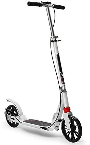 Trottinette for Enfants, Trottinette Pliante for Adolescent Adulte Deluxe Aluminium 2 Grandes Roues Planeur Hauteur Réglable avec Double Suspension, 220lbs, Noir (Couleur : Blanc) ( Color : White )