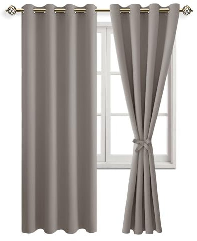 JIUZHEN Vorhang Blickdicht mit Raffhalter Thermogardine Verdunklungsvorhänge Thermo Gardinen Wohnzimmer Hitzeschutz, Taupe, 2 Stück, 200x140cm(HxB)
