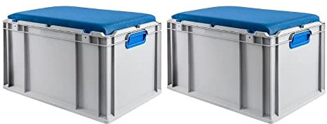 PROREGAL SuperSparSet 2x Eurobox NextGen Seat Box Blau | HxBxT 36,5x40x60cm | 65 Liter | Griffe geschlossen | Eurobehälter, Sitzbox, Transportbox, Transportbehälter, Stapelbehälter