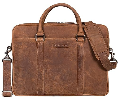 STILORD 'Caleb' Laptoptasche 16 Zoll Leder Vintage Umhängetasche mit Laptop-Fach Damen Tasche Herren Businesstasche groß Aktentasche Echtleder, Farbe:samari - braun