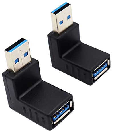iJiGui Adaptateur USB 3.0 90 Degrés 2 Pièces, Coudé Mâle à Femelle 5 Gbps, Connecteur Vertical Haut et Bas, Coupleur d'Angle Compatible avec Tous Les Câbles