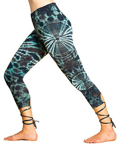 PANASIAM Leggings Damen - lace-up 3/4 Länge - Caprihose mit Schnürung | Handgefärbtes Unikat, weicher High Waist Bund, Fitnesshose für Sport & Freizeit, atmungsaktiv, Viskose + Elasthan, Yogahose