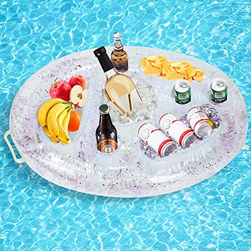 Ulikey Bandeja Inflable, Bandeja Flotante Piscina, Titular Flotante Inflable, Soporte Hinchable para Bebidas, Bebidas Frutas Posavasos Flotante Bar para Verano SPA Playa Piscina Fiesta (Transparente)
