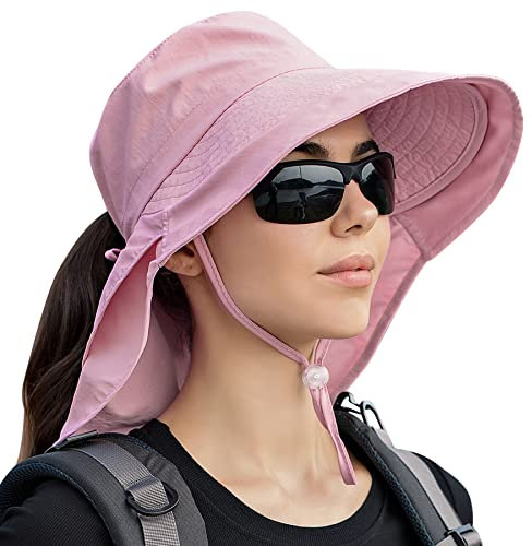 SEAUR Chapeau de Soleil Femme Casquette Visières Anti UV Eté Respirant Hat Protection Cou pour Randonnée Camping Cyclisme Rose Taille Unique