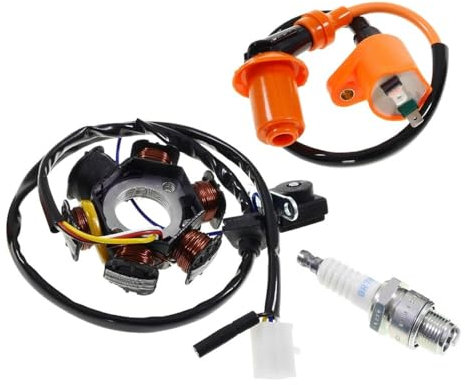 Lichtmaschine, Zündspule und Zündkerze Set kompatibel mit Peugeot stehend Speedfight 1 2, TKR