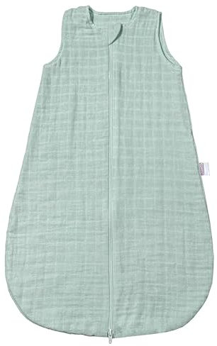 MAKIAN Sommerschlafsack Musselin, ärmellos - Leichter Baby Schlafsack ohne Ärmel für Sommer und Frühling, Mull-Stoff aus 100% Baumwolle, ÖkoTex Standard 100 - Mint - 110 cm