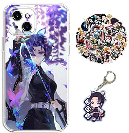 Compatible with iPhone 12 Mini Case Demon -Slayer Kanaea Anime Design [With Keychain and 50pcs Stickers] Cartoon Transparent Soft Silicona Case for iPhone 12 Mini