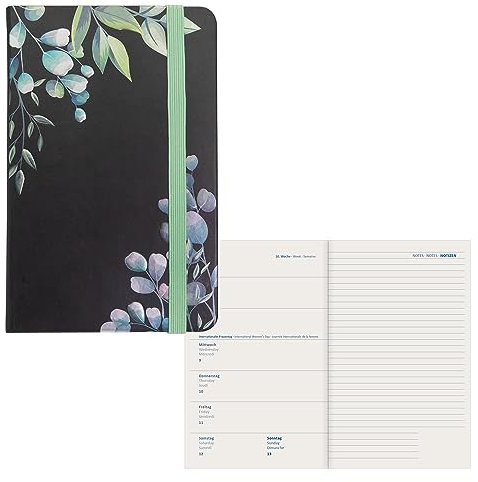 Idena 11062 - Terminkalender 2024, 90 x 140 mm, Leaves, 176 Seiten, 1 Woche auf 1 Seite, Agenda, Wochenplaner