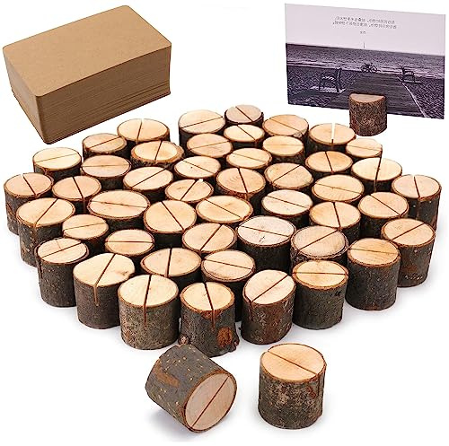 50 Stück Tischkartenhalter Fotohalter Holz, Holz Kartenhalter Hochzeit | Platzkartenhalter Memohalter, Geeignet Für Hochzeitskarten, Tischminimenüs, Baretiketten, Visitenkarten, Fotodekorationen Usw