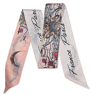 LumiSyne Sciarpa Di Seta Stretta Donna Ragazze Lungo Sottile Fazzoletto Da Collo Fiore Stampato Motivo Lettere Stile Artistico Romantico Sottile Nastro Sciarpa In Raso Copricapo Fascia Per Capelli