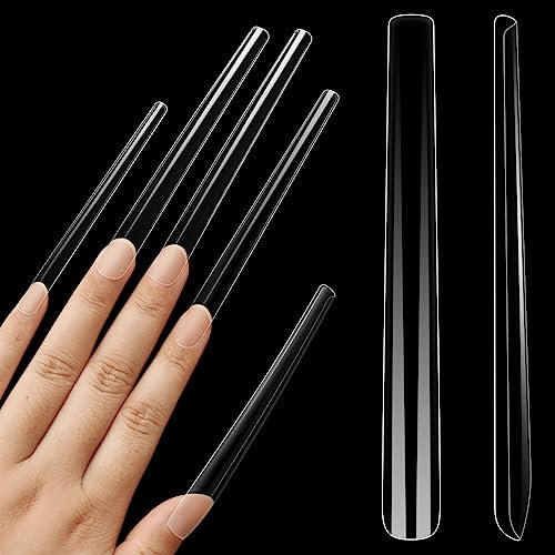 NOVO OVO Extra lange Quadratische Nagelspitzen, Super Extreme Long Tapered Square Nails, 5XL XXXXXL klare Vollständige Abdeckung wide french nails for acrylic x12 sizes
