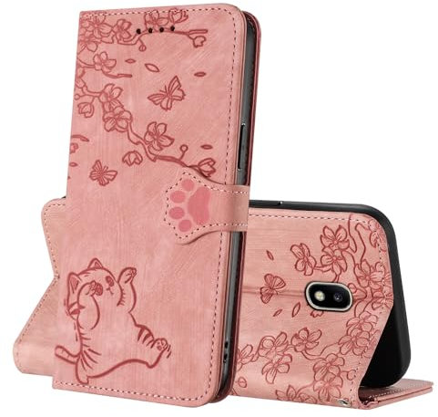 Netany Coque pour Samsung Galaxy J330/J3 2017, Etui Portefeuille Antichoc TPU [Fentes Cartes] [Fonction Stand] Coque à Rabat Magnétique Compatible avec Samsung J330 (Rose)