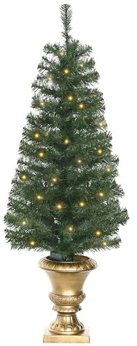 HOMCOM Albero di Natale Illuminato 120 cm, Alberello di Natale Artificiale con 140 Rami e 60 Luci LED, Verde