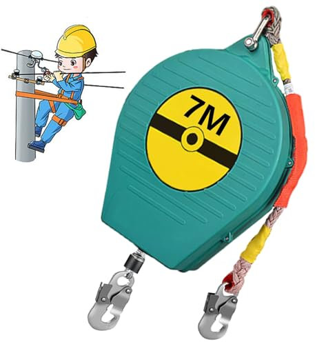 BOVDC Dispositivo Anticaduta Retrattile 3-20m, Imbracatura di Sicurezza Anticaduta Omologata, Verde/Giallo Apparecchiature Anticaduta, Capacità di Carico Massima 150KG(Verde, 7m)