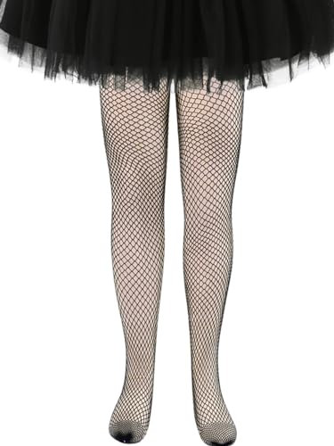 LOLANTA Paquete de 2 medias de red para niñas, pantimedias con diamantes de imitación brillantes para competición de baile para niñas, Negro Medio, 8-13 años, XL