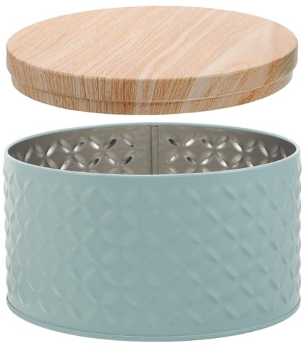 Lurrose Round Cookie Tins with Wood Lids, Metal Cookie Container Empty Biscuit Tin Tinplate Tea Canister Jewelry Trinket Box Foods Storage Container Tin for Candy Cookies