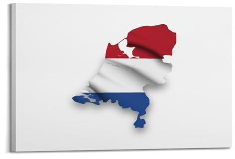 BPQN Landkarten-Poster, Europa, Niederlande, Nationalflagge, Landkarte, dekoratives Gemälde, Leinwand, Kunstbild, 60 x 90 cm