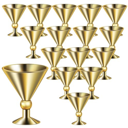 Kichvoe Chalice Goblet Altar Cup, 16 Pcs Gold Communion Wine Glass Bible Offering Cup, Miniature Wine Cup Whisky Cocktail Cups for Church Holy Cup