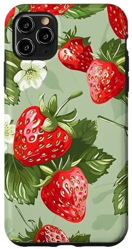 iPhone 11 Pro Max Strawberry on Sage Green Case