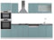 Vicco Küchenzeile R-Line, Blau-Grau/Weiß, 300 cm mit Hochschrank, AP Anthrazit